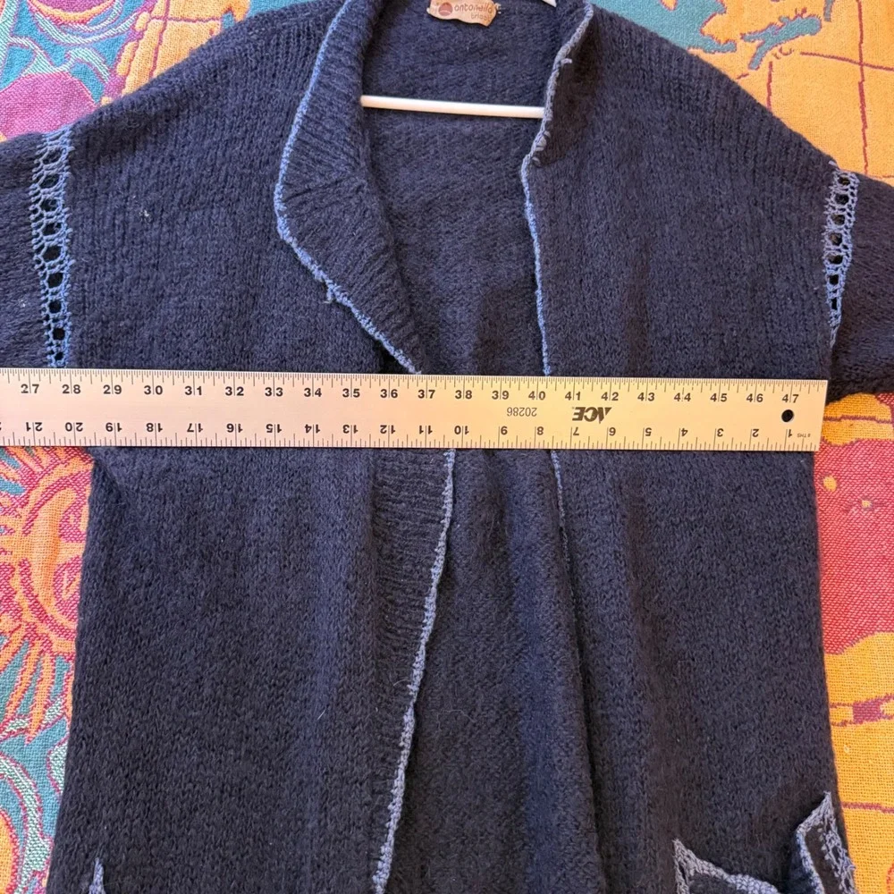 Antonella Tricot Vintage Mohair Wool Cardigan Navy Blue Crochet Trim Made‎ Italy